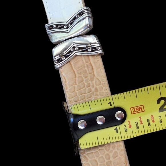 Brighton Statement Belt 32 REVERSIBLE White Tan Croc Silver B2701 Women ML VTG - Picture 9 of 16
